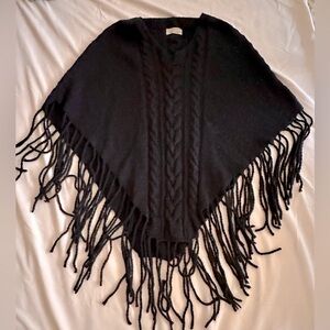 Burberry Black Fringe Poncho